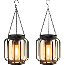BUCASA Sodo saulės žibintai, skirti kabinti lauke, 2 saulės žibintų pakuotė su didele LED lempa, IP65 vandeniui atsparūs metaliniai saulės žibintai lauke, terasoje, vejoje, balkone, kieme, sode