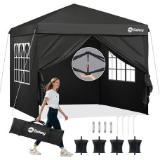 Sekey One-Touch Pop-Up Gazebo 3 x 3 M Waterproof Robust Winter-Proof with Side Panels, Folding Gazebo 3 x 3 m with Thickened Tubes, Party Tent Gazebo Foldable for Camping Festival Party, Black