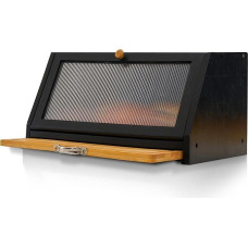 Bread Bin with Chopping Board, Wooden Bread Basket Boxes, Storage Bread Box, Bamboo Storage Box for Bread, Salt and Pepper Mill, 39 x 25 x 20 cm (L x W x H), Black