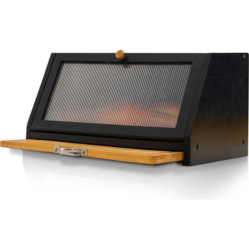 Duonos dėžė su pjaustymo lenta, medinės duonos dėžės, duonos laikymo dėžė, bambuko duonos laikymo dėžė, druskos ir pipirų malūnėlis, 39 x 25 x 20 cm (D x Š x V), juoda