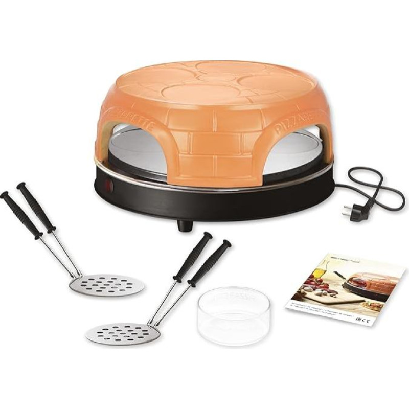 Emerio Pizza Oven, Pizzarette the Original, Handmade Terracotta Clay Cover, Patented Design, for Mini Pizza, Real Family Fun