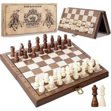 Chess Game, Magnetic Wooden Chess Board, Chess and Draughts Game, Travel Chess for Adults and Children, Foldable Storage Board (29 x 29 cm)