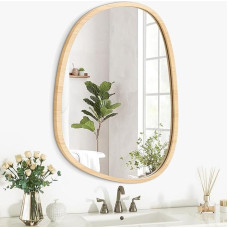 Lzuso Nereguliarus medinis sieninis veidrodis Ovalus rėmas Asimetriškas veidrodis sienai Tuštybė Miegamasis Vonios kambarys Gyvenamasis kambarys Prieškambaris Šiuolaikinis unikalus dekoratyvinis meninis pakabinamas veidrodis