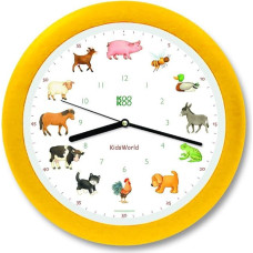 KOOKOO KidsWorld Geltonas ūkio laikrodis su 12 tikrų gyvūnų balsų iš šalies