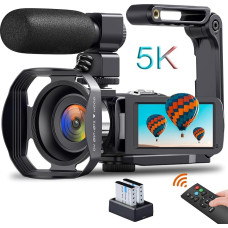 Vaizdo kamera 5K Camcorder, HD 64MP 30FPS IR Night Version Vlogging Camera, 3,0 colių jutiklinis ekranas WiFi 18X priartinimas Skaitmeninis fotoaparatas YouTube kameros įrašymo įrenginys su mikrofonu, nuotolinio valdymo pultu, objektyvo gaubtu, 2