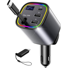 AGEMANY USB Cigarette Lighter Adapter 78 W, 4 in 1 Car Charger Cigarette Lighter USB C Quick Charger Car Mobile Phone Charger Retractable with RGB Light for iPhone Android, Car Accessories (Grey)