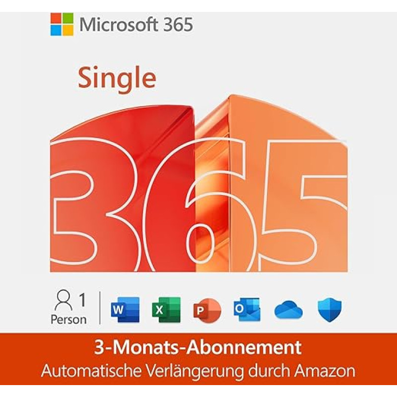 Microsoft 365 Single | 3 mėnesiai su automatine peržiūra | 1 asmuo | Office Apps mit KI | 1TB Cloudspeicher | Amazon Abonnement | 12 mėnesių Abonnement