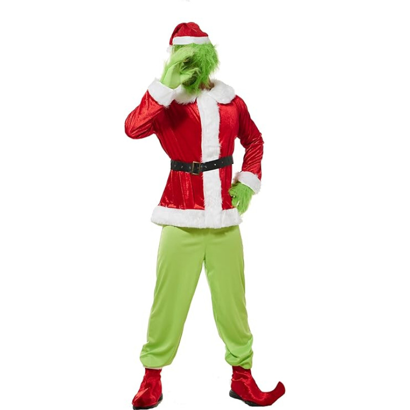 EraSpooky Green Monster Santa kostiumas, Kalėdų Senelio drabužiai, Kalėdų Cosplay