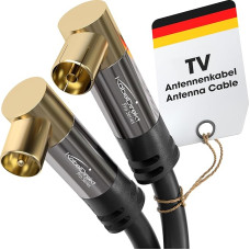 KabelDirekt 4K anteninis kabelis, koaksialinis kabelis, TV kabelis 90° kampu - 7,5 m - skaitmeninis ir analoginis TV kabelis, nelūžtančios metalinės jungtys (kampinis vyriškas/vyriškas kampas DVB-C, DVB-T, DVB-S, juodas)