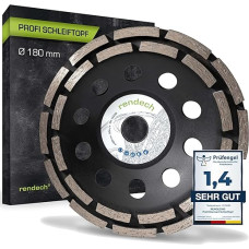 Rendech® Professional Diamond Cup Wheel 180 mm for Concrete, Stone, Tile Adhesive and Much More Concrete Grinding Wheel 180 mm for Angle Grinders