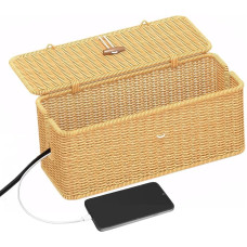 Didelė rankų darbo kabelių dėžė, iš rotango pagaminta kabelių valdymo dėžutė, kabelių organizatoriaus dėžutė, skirta maitinimo juostai, kabelių slėpimui ir saugojimui, kabelių organizatoriaus dėžutė