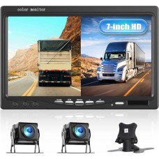 CAMECHO galinio vaizdo kamera, 7 colių HD 2 krypčių monitorius ir parkavimo kamera IP68K vandeniui atspari galinio vaizdo kamera, 1080P HD naktinio matymo 120° plačiu kampu su BSD, skirta automobiliui, sunkvežimiui, furgonui, priekabai, kemperiui ir namel