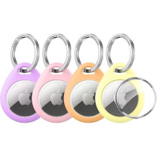 UNBREAKcable Apple AirTag Holder with 304 Stainless Steel Keyring - Pack of 4 [Perfect Fit Design] [Easy Installation] [Secure Attachment] Waterproof TPU Case Protective Cover, 4 Colours