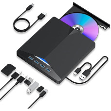 Zingle External CD/DVD Drive for Laptop, DVD Player for Laptop, 4 USB Ports, 2 TF/SD Card Slots, USB 3.0, Portable CD DVD Drive, Player, Burner, Reader for Laptop, Desktop