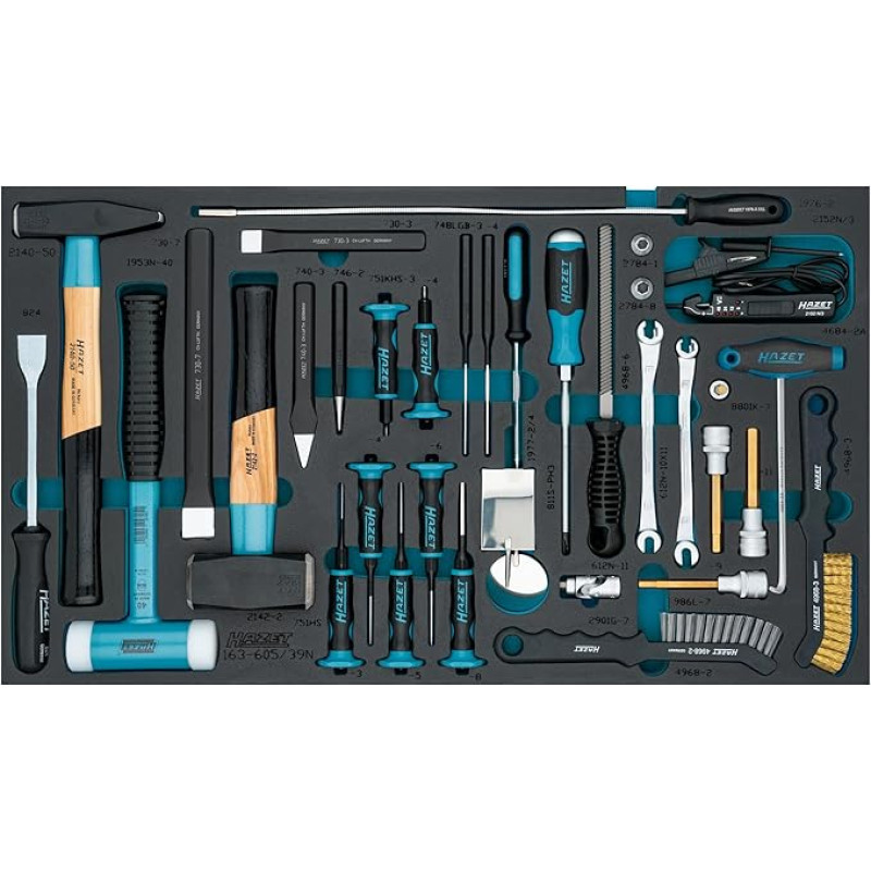 HAZET universalus 39 dalių 163-605/39N 1/2 ir 3/8 colių kvadratinis vidinis šešiakampis Phillips PH3 plaktukų rinkinys žiedinis veržliaraktis kaltas smeigtukas smeigtukas grandiklis grandiklis piltuvas