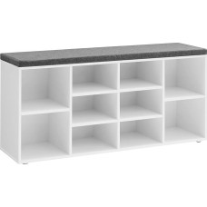 VASAGLE batų suolas, batų lentyna su sėdyne, suolas su laikymo vieta, gerai paminkštintas, prieškambario suolas su 10 skyrių, reguliuojamos lentynos miegamajame, 30 x 104 x 48 cm, baltos/pilkos spalvos, LHS10WT