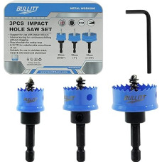 Bullitt 3-teiliges Schlag-Bimetall-Lochsägen-Set, 25/32 Zoll, 1 Zoll, 1-1/4 Zoll Sechskantschaft, 8 % Kobalt M42 Lochsägen-Set, Lochschneider, perfekt zum Bohren von dünnem Metall, Edelstahl, Baustahl