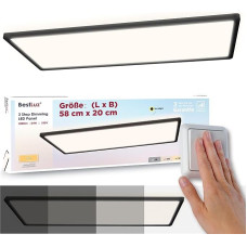 BestLuz Ceiling Light LED Ceiling Light 58 x 20 cm (L x W x H) Three-Level Dimmable Rectangular Black LED Panel Ultra Flat 3000 LM 24 W Neutral White 4000 K with Backlight for Bathroom Bedroom Living