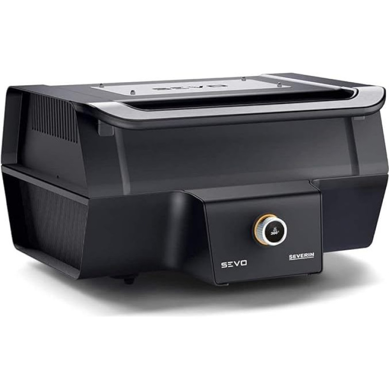 SEVERIN SEVO GT elektrinis grilis su dangčiu, elektrinis stalinis grilis su greito kepimo funkcija per 10 minučių iki 500 °C, balkono grilis su OLED ekranu, skirtas naudoti lauke ir viduje, 3000 W, nerūdijantis