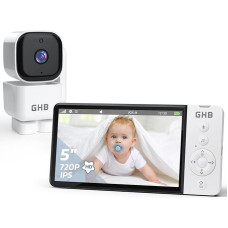 GHB ABM720D Baby Monitor with Camera 5 Inch 720P 350° Rotation 5000 mAh 2.4 GHz FHSS Night Vision VOX Mode Digital Zoom Intercom Temperature Display