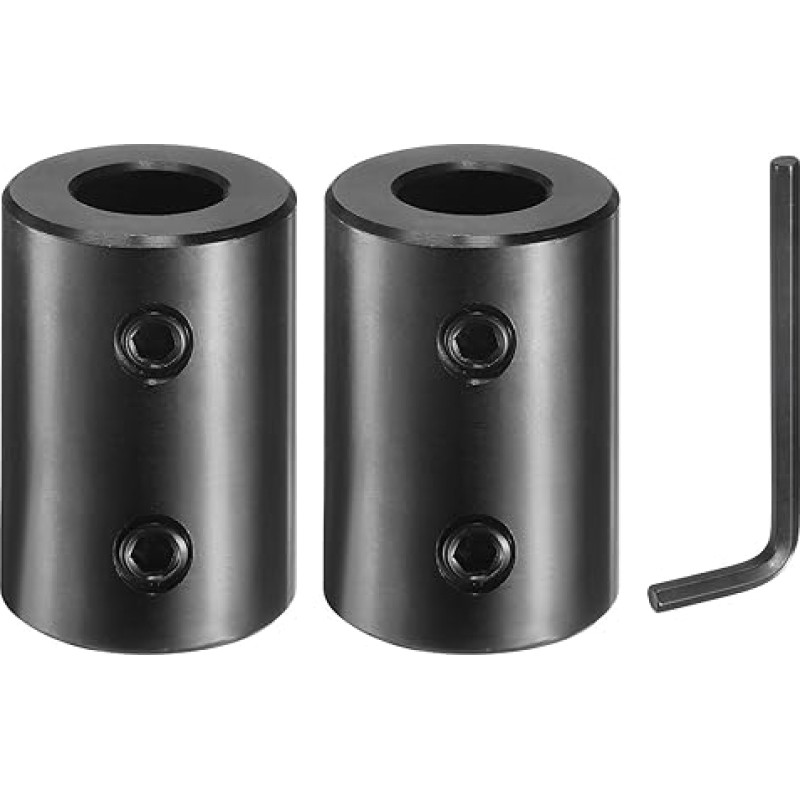 sourcing map 2 Stück Wellenkupplung, 1,27 cm Bohrung, 2,5 cm Außendurchmesser, 3,8 cm Länge, schwarzer, oxidierter Stahl, starre Kupplung mit Sechskantschlüssel für 3D-Drucker, Motorrad (2 Schrauben