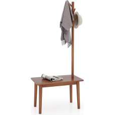 COSTWAY 3 in 1 Solid Wood Side Table, Coat Stand with Shoe Bench & 3 Hooks, Freestanding Clothes Rack, Multifunctional for Bedroom, Living Room, Hallway (Brown)