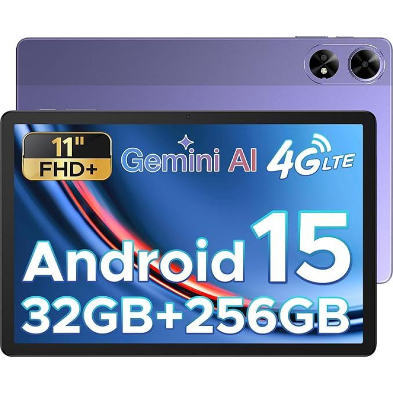 DOOGEE Tab G6+ 2025 - Latest Android 15 AI Tablet 11 Inch, FHD+, Tablet with SIM Card Slot, 32GB RAM + 256GB ROM/2TB, 8000mAh, Octa-Core T7280, 4G LTE, Widevine L1, Netflix, Bluetooth 5.0, GPS
