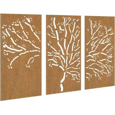 vidaXL Sodo sienų dekoracija, 3 dalių sodo dekoracija su medžio dizainu, sieninis paveikslas, atsparus oro sąlygoms, sienų menas, dekoracija, sienų apdaila, Corteno plienas