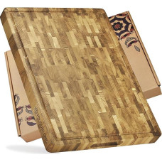 YOUSUNLONG pjaustymo lenta - XXL dydžio didžioji tikmedžio medienos mėsininko lenta - 61 L x 46 W x 3,8 D cm - virtuvės pjaustymo lenta su sulčių griovelio rankenomis - sūrio lenta ir viryklės lenta
