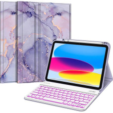 FINTIE Case with Keyboard for iPad 11 Generation 2025 11 Inches, iPad 10 Generation 2022 10.9 Inch, 7-Colour Illuminated Magnetic Removable Keyboard Case with Pen Holder, Marble Purple