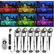 ECOWHO RGB sodo apšvietimas LED su nuotolinio valdymo pulteliu ir laikmačiu, IP65 vandeniui atsparus RGB sodo prožektorius su maitinimu, 21 m ilgio sodo žibintai su antžeminiais smaigaliais, skirti lauko sodui, vejai, medžiams, takams, vakarėliams ir