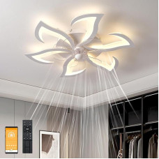 MYYCX Ceiling Fan with Lighting, Quiet 7-Blade Fan, 6 Speeds, Reversible, Memory Function, Sleep Mode, 2-Hour Timer, with Remote Control, White (70 cm / 6 Heads)