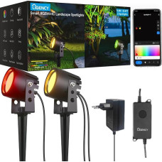 Ligency Smart LED Garden Spotlight Set of 2 - 12 V Low Voltage RGBW Colour Changing Outdoor Lights, IP65 Waterproof with App, Voice & Remote Control, Timer, Music Synchronisation (Modern)
