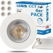 max K O M F O R T 6 LED įleidžiamųjų prožektorių rinkinys, LEA-Pro 7 W, itin plokščias, šiltai baltas, neutraliai baltas, šaltai baltas, 3 lygių apšvietimas, IP20, 230 V, įleidžiamieji prožektoriai, baltas