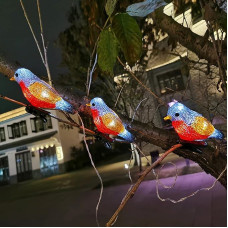 SUAVER Solar Fairy Lights Outdoor, Pack of 5 Acrylic Bird Fairy Lights, Solar Lantern, Waterproof Decoration, Garden Lighting with Clip for Lawn, Patio, Summer Festival, Holiday (Red Yellow)