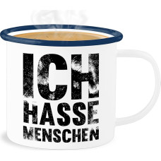 Enamel Tin Mug – Statement – I Hate People – Mag keine – 300 ml – White Blue – Statements Sarcasm Mug Happy New Year Cups New Year Tin with