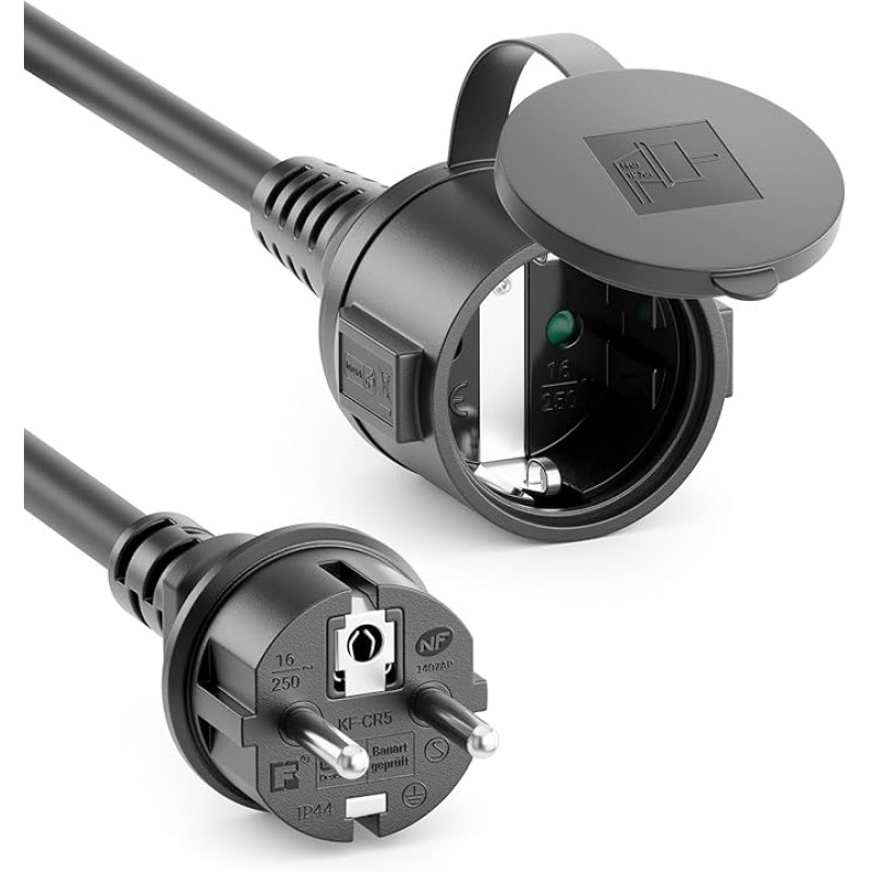 deleyCON 50 m Outdoor Extension Cable Power Cable IP44 (H07RN-F 3G1.5 mm²) Power Extension Weatherproof Rubber Cable for Outdoor Use - Protective Contact Plug to Socket - Black