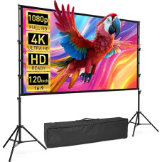 Screen Projector with Tripod, Kescron 120 Inch Projector Screen, Portable Indoor Outdoor Projector, Back 16:9 HD Foldable Mobile Projection Screen with Carry Bag for Home, Backyard, Theatre, Nights