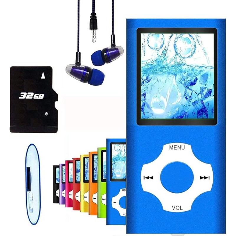 Hotechs Slim Design MP3 Player MP4 Player with 32GB Memory Card Digital LCD Display 1.8 Inch FM Radio USB Display