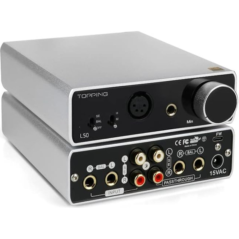 Topping L50 HiFi Headphone Amplifier NFCA SE/BAL Input Home Audio Amplifier Mini Amplifier Gain Switch 2 Channel Amplifier (Silver)