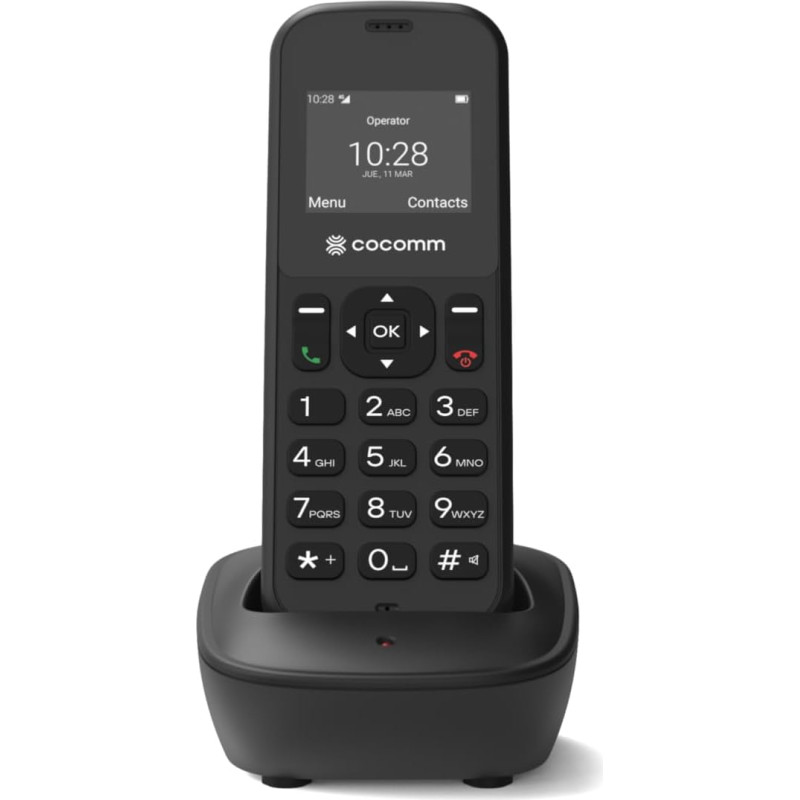 COCOMM DT100 Cordless Phone 4G Volte with SIM and Charging Dock, DECT Format, Bluetooth, for Home Use, Professional Use, Easy to Use, Black
