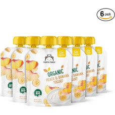 Amazon Brand - Mama Bear Organic Yogurt Preparation Peach, Banana and Yogurt, Vegetarian, 90g (6-Pack)