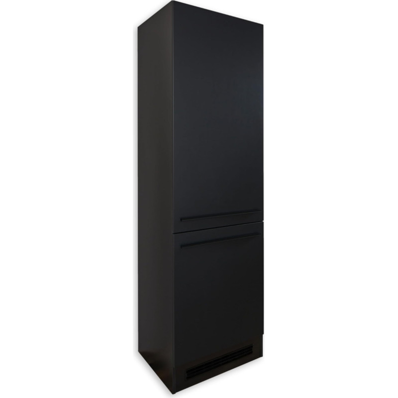 Stella Trading Jazz 8 Modern Built-in Cabinet for Fridge in Matt Black - Spacious Tall Cabinet Kitchen Cabinet with Lots of Storage Space - 60 x 211 x 57 cm (W x H x D)