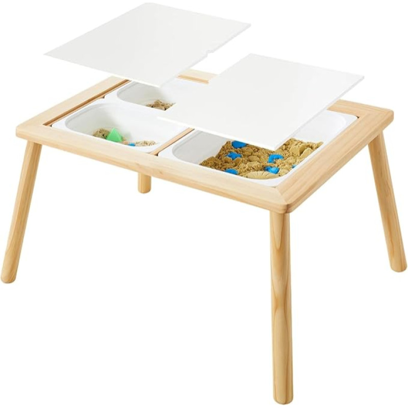 Asweets Montessori Children's Table, Sensory Table with 3 Storage Spaces and Removable Worktop, Sensory Table Painting Table, Multi-Purpose Wooden Table, Play Sand and Water Table for Children from 3
