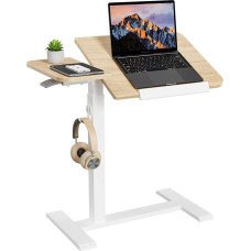 ETHU nešiojamojo kompiuterio stalas, reguliuojamo aukščio, daugiafunkcinis šoninis stalas su pakreipiamu stalviršiu ir įleistais ratukais, mobilus lovos stalas, ergonomiškas stalas biurui ir namams (ąžuolas)