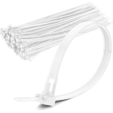 100 atpalaiduojamų juodų 150 mm x 8 mm ilgio patvarių perdirbamų nailoninių kaklaraiščių, skirtų ekologiškiems sprendimams, pakuotė (balta)