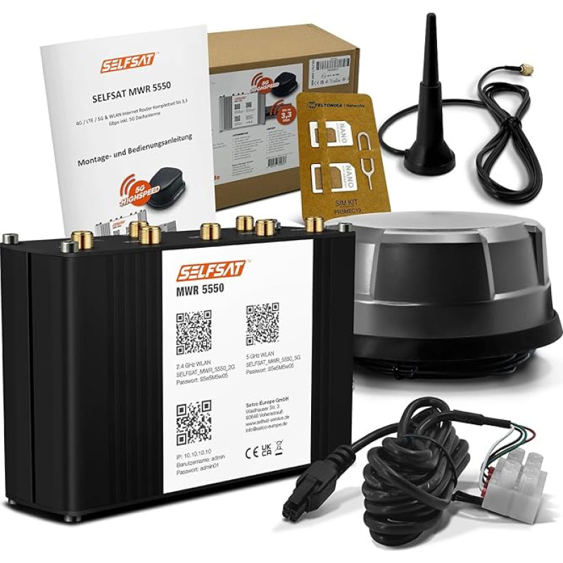 SELFSAT MWR 5550 su panoramine antena, juoda (4 x 5G/4G, 2 x WLAN, 1 x GPS, 1 m kabelis), suderinama su 
