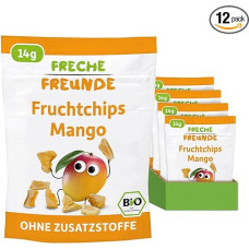 FRECHE FREUNDE Organic Fruit Chips Mango, Freeze-Dried Fruit Chips, Natural Dried Fruit in Slices without Added Sugar, Vegan, Lactose Free, Gluten-Free, Pack of 12 (12 x 14 g)