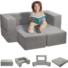 VEVOR Play Sofa, Children's Sofa Made of Chenille Fabric, Building Blocks, 4 Pieces, Children's Play Sofa with Removable Cover, 90 kg Load Capacity, Convertible Children's Sofa, Playroom Furniture for