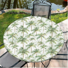 Lauko apvali staltiesė su elastine juosta, skersmuo 60-150 cm, elastinga sodo staltiesė su kokosų medžio raštu